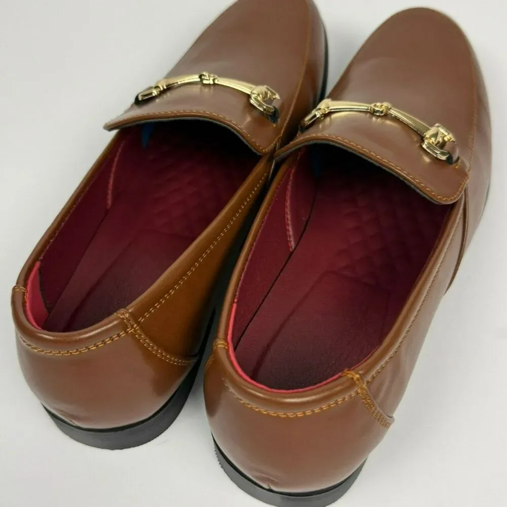 Men's Dress Slip-On Loafers Gold Tone Detail - 8